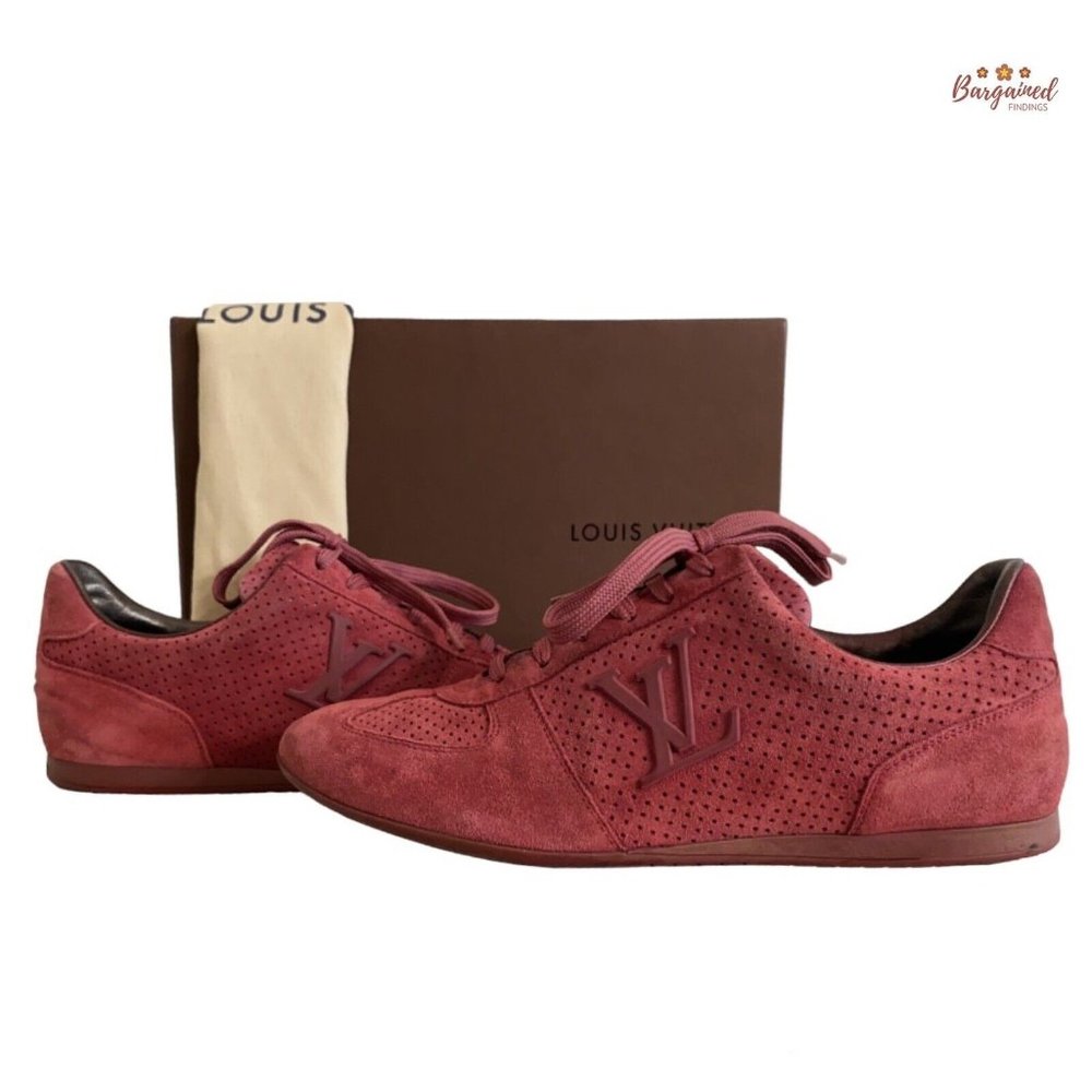 Authentic Louis Vuitton Pink Perforated Suede LV Logo Low Top Sneakers Size 7